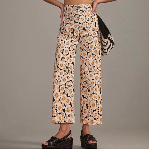 Maeve Pants - NWOT Anthropologie Maeve Colette Crop Wide-Leg Pants Daisy Print Women’s Size 27